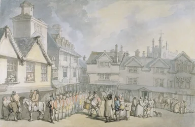 市場でのレビュー、c.1790（紙にトイレとペンとインク）